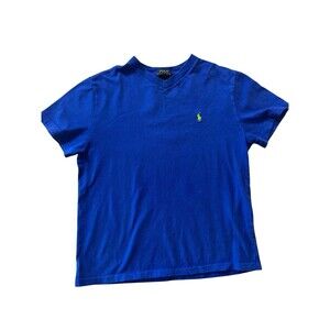 Polo Ralph Lauren Boys‎ 10 Medium T Shirt Blue Yellow Pony Logo V Tee Cotton SS